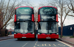 London buses side by side with London Marathon 27 written on them