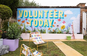 Volunteer today written on wall for ITV and RVS advert shoot