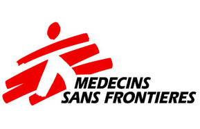 'Médecins Sans Frontières' written in black on white background with red corner