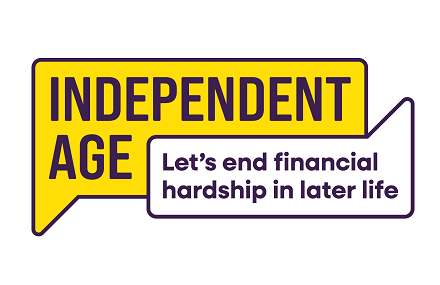 Yellow Independent Age logo with Let's end financial hardship in later life strapline