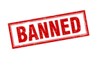 'banned' written in red square in stamp on white